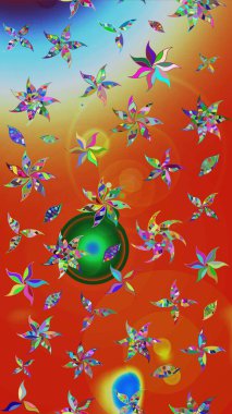 Küçük çiçekteki sevimli çiçek deseni. Çiçekler turuncu ve kırmızı renklerde. Raster illüstrasyonu.