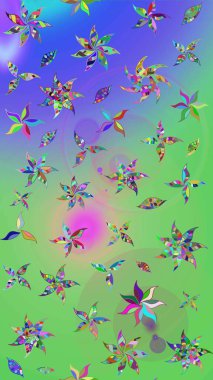 Yeşil ve mavi renkte çiçekler. Tropik çiçek desenleri. Raster illüstrasyonu.