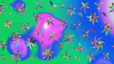 Çiçeksel çizim kalıbının yansıması. Vadinin çiçekleri mavi ve yeşil renklerde.