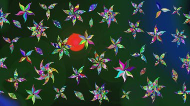 El çizimi. Çiçekli, yapraklı, çiçek desenli eskiz. Raster illüstrasyonu.