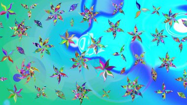 Mavi ve yeşil renkli şirin çiçek desenleri. Renkli Bahar Teması eskiz kalıbı. Düz Çiçek Elementleri Tasarımı. Raster Modaya uygun kumaş deseni.