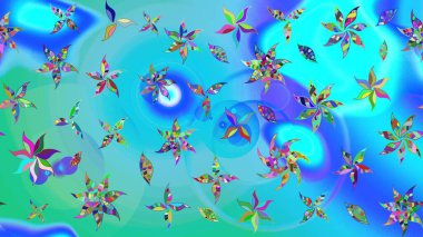 Tekstil için suluboya eskiz deseni. El çizimi çiçek çizimi deseni (fayans). Şirin çiçekleri, desenleri, mavi ve yeşil renkleri olan renkli çizim deseni.