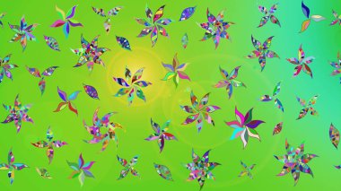 El çizimi çiçekli soyut çizim kalıbı. Yeşil ve sarı renkli çiçekler. Raster illüstrasyonu.