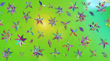 Raster Çiçek İllüstrasyonu 'nun şirin tekstili. Yeşil ve mavi renkli etnik çiçeklerle zarif bir eskiz deseni.