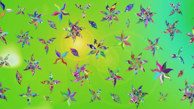 Yeşil ve sarı renklerde bahar çiçekleri. Çiçek ve yapraklı karalama şeklinde Raster çiçek deseni. Raster illüstrasyonu.