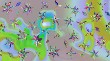 Tekstil, kumaş, ambalaj, hatıra defteri için hoş bir çiçek arkaplanı. Elle çizilmiş çiçek desenli Raster çizimi. Çocuksu tasarım. Tarafsız ve yeşil arkaplanda.