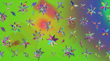 Yeşil ve mor renkli çiçekler. Çizim çiçek deseni duvar kâğıdı olarak kullanılabilir. Raster illüstrasyonu.