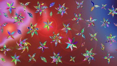 Raster hisseleri. Suluboya, elle çizilmiş. Eskiz arkaplan modeli. Çiçekler kahverengi ve kırmızıda.