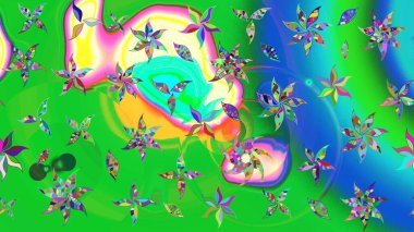 Çiçekli karalama şeklinde Raster çiçek deseni. Yeşil ve mavi renkte çiçekler. Nazik, narin çiçek arkaplanı.