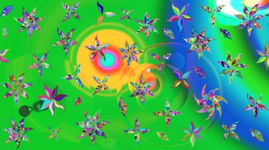 Çiçekli karalama şeklinde Raster çiçek deseni. Nazik, narin çiçek arkaplanı. Yeşil ve mavi renkte çiçekler.