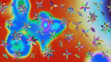 Raster illüstrasyonu. Mavi ve turuncu renkli yaz çiçekleri. Raster çiçek desenli ve çiçekli..