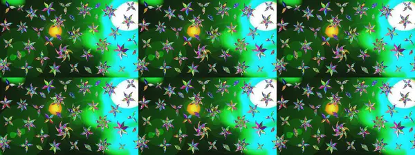 Raster geleneksel halk çiçekleri, tekstil tasarımı için yeşil ve mavi renkli. Üzerinde gelincikler ve vadi zambakları olan renkli çiçek desenli nakış..