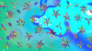 Mavi ve yeşil renkli bitkilerden oluşan parlak bir halı ile çizim deseni.