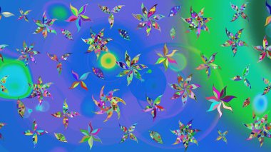 Raster illüstrasyonu. Suluboya tarzında mavi ve yeşil renklerde. Küçük çiçekli bahar deseni çiz.