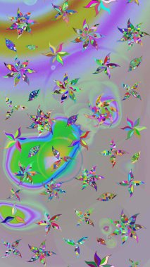 Raster illüstrasyonu. Çiçek ve yapraklı karalama şeklinde Raster çiçek deseni. Gri ve nötr renklerde bahar çiçekleri.