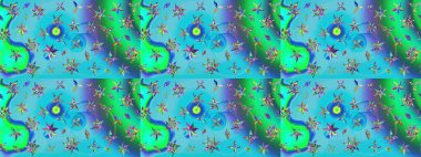 Suluboya çiçekli çiçek deseni. Raster illüstrasyonu. Mavi ve yeşil renkli güzel tekstil.