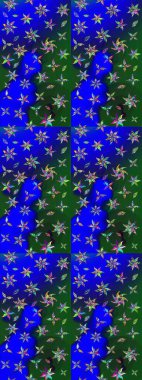 Mavi ve yeşil renkte şirin çiçekler. Raster illüstrasyonu. Moda baskısı, albüm, ambalaj kağıdı ve duvar kağıdı için zarif dekoratif süslemeler. Küçük çiçekli basit bir çiçek çizimi..