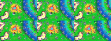 Raster illüstrasyonundaki çiçek desenli çizim. Süslü kumaş deseni. Düz Çiçek Elementleri Tasarımı. Renkli Bahar Teması çizim şablonu.