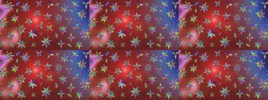 Raster deseni. Kahverengi ve kırmızı renklerde bahar çiçekleri. Raster illüstrasyonu. Patlayan çiçekler soyut yerleştirilmiş.