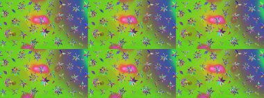 Raster illüstrasyonu. Yeşil ve mor renkli çiçekler. Asya tekstil tarzında. Çiçek desenli çizim. Raster illüstrasyonu.