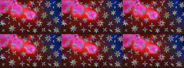 Süslü kumaş deseni. Renkli Bahar Teması eskiz kalıbı. Raster illüstrasyonundaki çiçek desenli çizim. Düz Çiçek Elementleri Tasarımı.