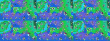 Vadinin çiçekleri mavi ve yeşil renklerde. Çiçeksel çizim kalıbının çizimi.