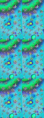 Sevimli çiçek raster deseni. Düz Çiçek Elementleri Tasarımı. Sketch Colour Spring Theme eskiz kalıbı. Mavi ve yeşil renkte çiçekler.