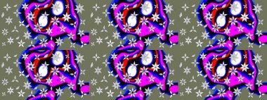 Çiçek duvar kağıdı. Hint süsü. Çizim kalıbı. Raster illüstrasyonu. Yeşil ve siyah renklerde. Renkli süs kenarı.