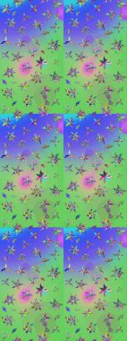 Çiçeksel çizim kalıbının yansıması. Vadinin çiçekleri yeşil ve mavi renklerde.