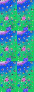 Modern, yeşil ve mavi raster arka plan duvar kağıdı çizimi, klasik çizgili desenli desenli çiçekler, çiçekli süsler. Çiçekli el çizimi çizimi deseni.