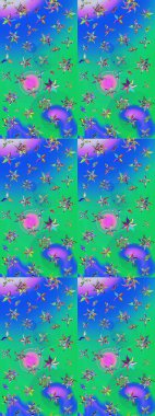 Parlak renkli çiçekleri olan ve mavi ve yeşil renkli yaprakları olan harika bir çiçek deseni. Modern çiçek arkaplanı. Moda baskıları için zarif bir şablon. Halk stili.