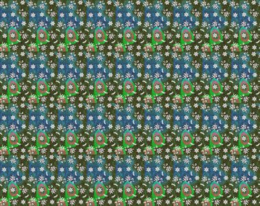 Yeşil ve mavi renkte çiçekler. Çiçekli karalama şeklinde Raster çiçek deseni. Nazikçe, güzel çiçek arkaplanı..