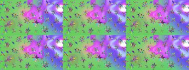 Yeşil ve mor renkli çiçekler. Raster illüstrasyonu. Çizim çiçek deseni duvar kağıdı için kullanılabilir.