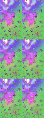 Yeşil ve mor renkli çiçekler. Raster illüstrasyonu. Çizim çiçek deseni duvar kağıdı için kullanılabilir.