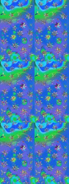 Moda baskıları için zarif bir şablon. Motley illüstrasyonu. Çiçekli bahar çiçekleri. Küçük renkli çiçekler. Küçük çiçekte şirin desenler.