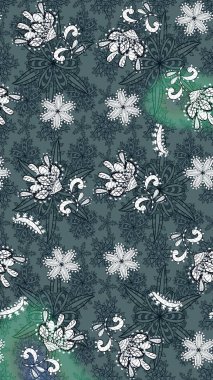 Suluboya çizim kalıbı. Çiçekler suluboya tarzında yeşil ve mavi renklerde. Çiçek izi.