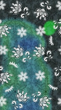 Küçük çiçekteki sevimli çiçek deseni. Mavi ve yeşil renkte çiçekler.