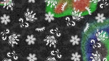 Soyut etnik raster çizim kalıbı. Vadinin çiçekleri gri ve yeşil renklerde. Çiçekler..