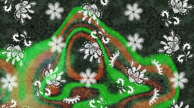 Şirin çiçekli eskiz deseni ve yeşil ve gri renkli yapraklar, suluboya çiçek deseni, duvar kağıdı, kart veya kumaş için fayanslı. Raster illüstrasyonu.