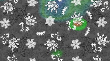 Renkli Bahar Teması eskiz kalıbı. Düz Çiçek Elementleri Tasarımı. Gri ve yeşil renkli çiçekler. Çiçek desenli eskiz, yaz çiçekleri..