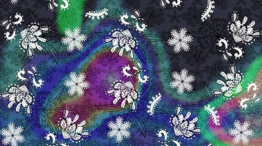 Mavi ve gri renklerde. Raster illüstrasyonu. 3D çiçekler, çizim.