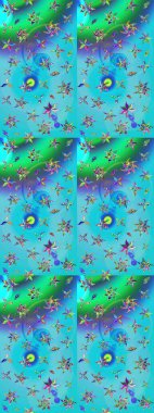 Çizim çiçek deseni duvar kâğıdı olarak kullanılabilir. Raster illüstrasyonu. Mavi ve yeşil renkte çiçekler.