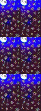 Renkli Bahar Teması eskiz kalıbı. Kahverengi ve mavi renkli çiçekler. Düz Çiçek Elementleri Tasarımı. Sevimli çiçek raster deseni.