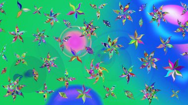 Parlak çiçekli kolaj çiçekleri yeşil ve mavi. Çiçekli zambakların eskiz geçmişi. Çiçek tasarımı için inanılmaz kolaj cennet tarzı..