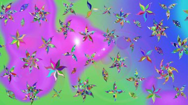 Raster deseni. Mor ve yeşil renklerde. Soyut çiçek çizim kalıbı arka planı. Küçük çiçekteki sevimli çiçek deseni. Raster illüstrasyonu.