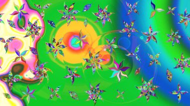 Gömlek, arka plan modelini çiz. Tropik çiçekler. Yeşil ve mavi renkte çiçekler.