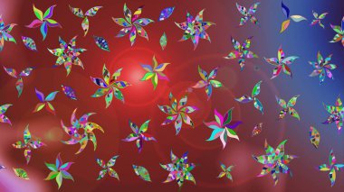 Raster illüstrasyonu. Kahverengi ve kırmızı renkte çiçekler. El çizimi çiçekli soyut çizim deseni.