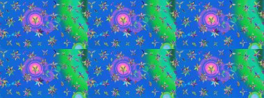 Raster Illustrasyon 'daki Çiçek Deseni' nin son moda çizimi. Güzel kumaş deseni. Düz Çiçek Elementleri Tasarımı. Renkli Yaz Teması çizim şablonu.