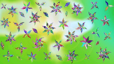 Raster çiçek desenli çiçek deseni, yapraklar, dekoratif elementler, sıçrama, lekeler, el çizimi kontur çizgileri ve Doodle çizim stili, grafik raster çizim çizimi.