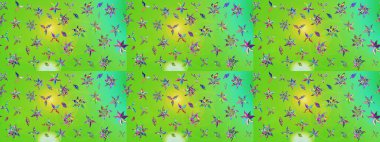 Küçük çiçekteki sevimli çiçek deseni. Yeşil ve sarı renkte çiçekler.